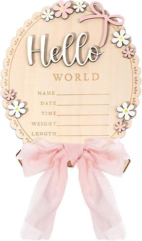 Baby Announcement Sign, Wooden Newborn Announcement Sign, Hello World Newborn Signs Flower Name Signs Board for Baby Shower Gender Reveal Party Hospital Decorations in Kuwait