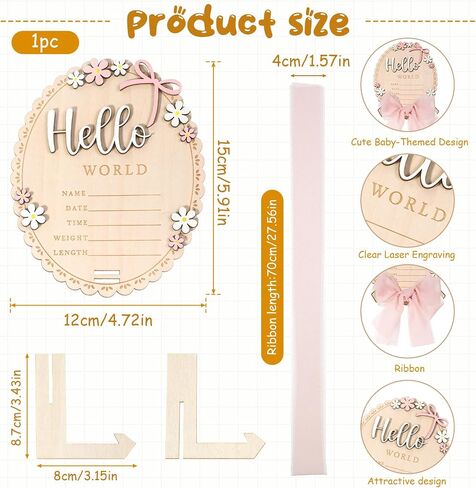 Baby Announcement Sign, Wooden Newborn Announcement Sign, Hello World Newborn Signs Flower Name Signs Board for Baby Shower Gender Reveal Party Hospital Decorations in Kuwait