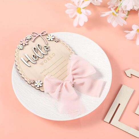 Baby Announcement Sign, Wooden Newborn Announcement Sign, Hello World Newborn Signs Flower Name Signs Board for Baby Shower Gender Reveal Party Hospital Decorations in Kuwait