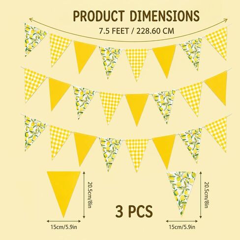 3pcs Lemonade Party Decorations, Lemon Themed Party Decor, Lemonade Banner for Summer Celebrations, Lemon Yellow Check Triangle Bunting Banners for Wedding Birthday Bridal Shower in Saudi Arabia
