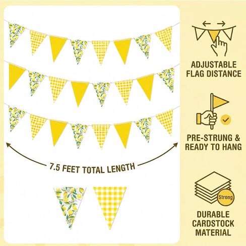 3pcs Lemonade Party Decorations, Lemon Themed Party Decor, Lemonade Banner for Summer Celebrations, Lemon Yellow Check Triangle Bunting Banners for Wedding Birthday Bridal Shower in Saudi Arabia
