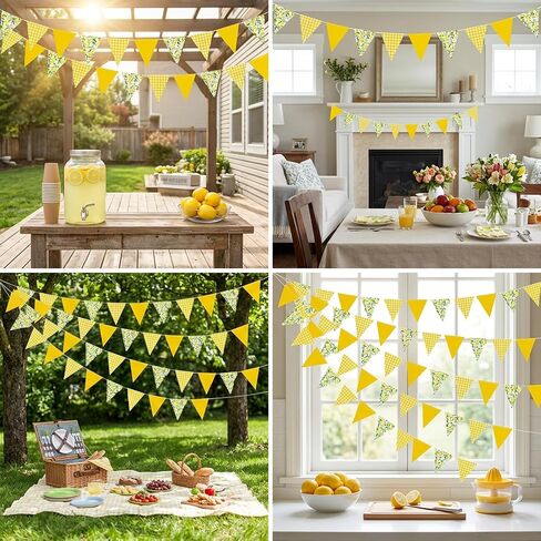 3pcs Lemonade Party Decorations, Lemon Themed Party Decor, Lemonade Banner for Summer Celebrations, Lemon Yellow Check Triangle Bunting Banners for Wedding Birthday Bridal Shower in Saudi Arabia