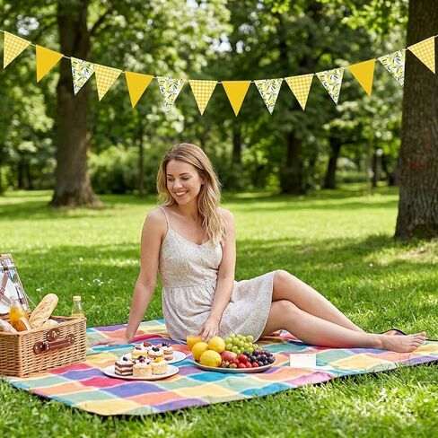 3pcs Lemonade Party Decorations, Lemon Themed Party Decor, Lemonade Banner for Summer Celebrations, Lemon Yellow Check Triangle Bunting Banners for Wedding Birthday Bridal Shower in Saudi Arabia