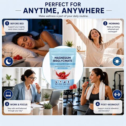 Magnesium Bisglycinate Gummies with 400mg Magnesium Bisglycinate Chelate, Sea Salt, Raspberry Fruit Powder, Supports Sleep & Relax Muscles, Strengthen Bones, Vegan for Women, 60 Gummies in Saudi Arabia