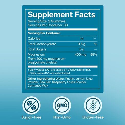Magnesium Bisglycinate Gummies with 400mg Magnesium Bisglycinate Chelate, Sea Salt, Raspberry Fruit Powder, Supports Sleep & Relax Muscles, Strengthen Bones, Vegan for Women, 60 Gummies in Saudi Arabia
