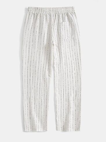Men's Striped Linen Blend Pants, Elastic Drawstring Relaxed Fit Summer Beachwear Casual Trousers in Kuwait