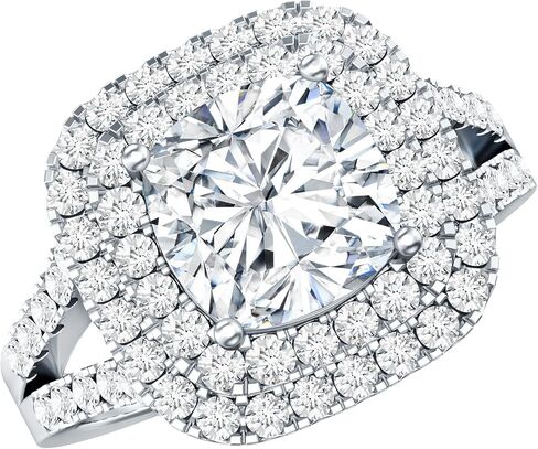 Certified 5 Carat CZ Diamond Engagement Ring in Silver, Aaaa Quality, Cubic Zirconia Double Halo Ring - Ready To Gift in Kuwait