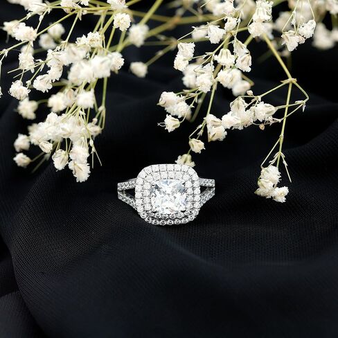 Certified 5 Carat CZ Diamond Engagement Ring in Silver, Aaaa Quality, Cubic Zirconia Double Halo Ring - Ready To Gift in Kuwait