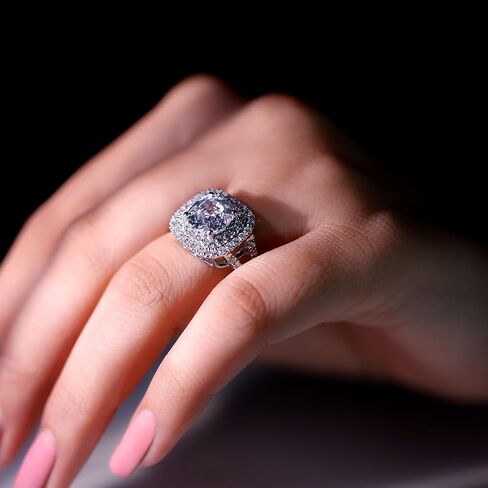 Certified 5 Carat CZ Diamond Engagement Ring in Silver, Aaaa Quality, Cubic Zirconia Double Halo Ring - Ready To Gift in Kuwait