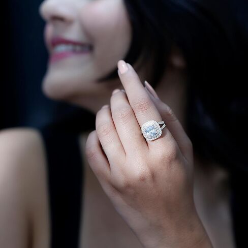 Certified 5 Carat CZ Diamond Engagement Ring in Silver, Aaaa Quality, Cubic Zirconia Double Halo Ring - Ready To Gift in Kuwait