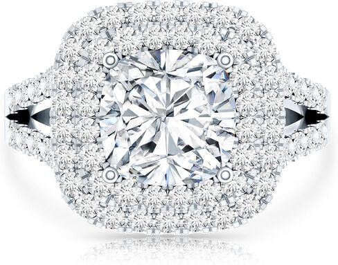 Certified 5 Carat CZ Diamond Engagement Ring in Silver, Aaaa Quality, Cubic Zirconia Double Halo Ring - Ready To Gift in Kuwait