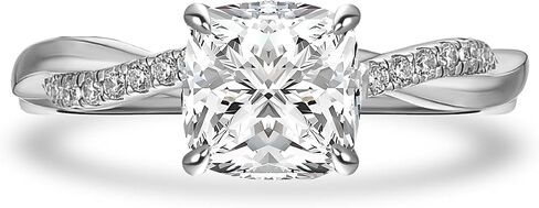 2 Carat Cushion Cut Moissanite Ring for Women, D Color VVS1 Clarity Lab-Created, 925 Sterling Silver Twisted Band Engagement Ring with Pavé CZ in Saudi Arabia