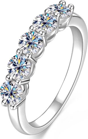 5-Stone Moissanite Engagement Ring, 1.5cttw D Color VVS1 Clarity, 14K Gold Filled 5 Stone Anniversary Rings for Women Wife Mom Birthday Jewelry Gifts in Kuwait