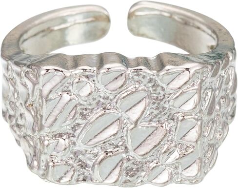 14K White Gold Plated Diamond-cut Textured Nugget Rings Smashed Vintage Wide Band Open Ring for Women Men Adjustable in Saudi Arabia