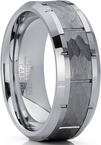 Men's Hammered Grooved Tungsten Carbide Wedding Band Ring, 8mm Comfort Fit in Saudi Arabia