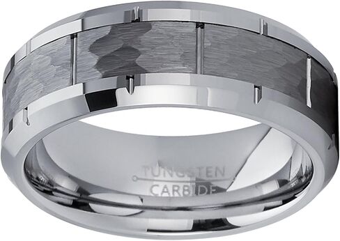 Men's Hammered Grooved Tungsten Carbide Wedding Band Ring, 8mm Comfort Fit in Saudi Arabia