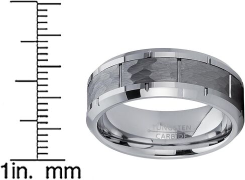 Men's Hammered Grooved Tungsten Carbide Wedding Band Ring, 8mm Comfort Fit in Saudi Arabia