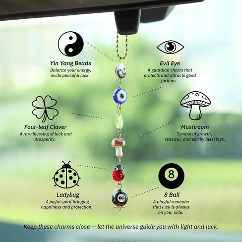 Evil Eye Car Hanging Ornament,Good Lucky Days Charm,8 Ball Mushroom Four-Leaf Clover Pendant for Car Rear View Mirror,Cute Boho Evil Eye Ladybug Yin Yang Symbol Decor Accessories in Saudi Arabia