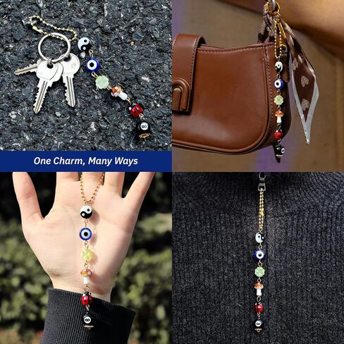 Evil Eye Car Hanging Ornament,Good Lucky Days Charm,8 Ball Mushroom Four-Leaf Clover Pendant for Car Rear View Mirror,Cute Boho Evil Eye Ladybug Yin Yang Symbol Decor Accessories in Saudi Arabia