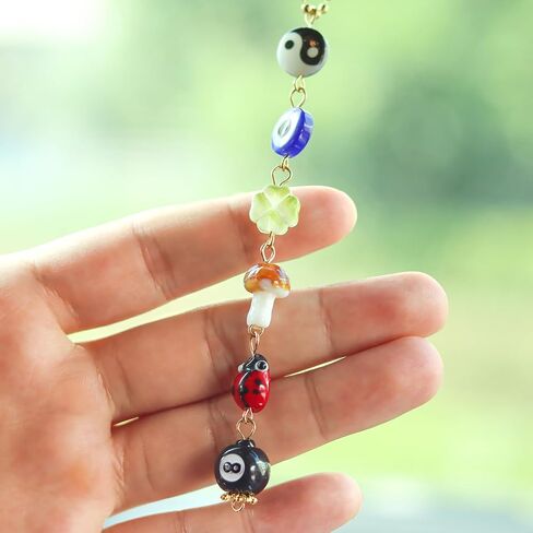 Evil Eye Car Hanging Ornament,Good Lucky Days Charm,8 Ball Mushroom Four-Leaf Clover Pendant for Car Rear View Mirror,Cute Boho Evil Eye Ladybug Yin Yang Symbol Decor Accessories in Saudi Arabia