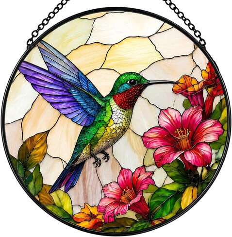 Hummingbird Suncatcher Stained Glass Window Hanging Decor, Sun Catcher Hummingbird Gifts for Mom Dad Grandma Grandpa Friend Birds Lovers, Christmas Anniversary Birthday Gifts for Women Men in Saudi Arabia