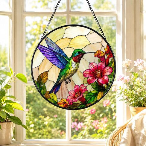 Hummingbird Suncatcher Stained Glass Window Hanging Decor, Sun Catcher Hummingbird Gifts for Mom Dad Grandma Grandpa Friend Birds Lovers, Christmas Anniversary Birthday Gifts for Women Men in Saudi Arabia