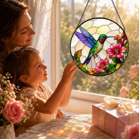 Hummingbird Suncatcher Stained Glass Window Hanging Decor, Sun Catcher Hummingbird Gifts for Mom Dad Grandma Grandpa Friend Birds Lovers, Christmas Anniversary Birthday Gifts for Women Men in Saudi Arabia