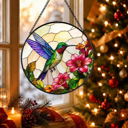 Hummingbird Suncatcher Stained Glass Window Hanging Decor, Sun Catcher Hummingbird Gifts for Mom Dad Grandma Grandpa Friend Birds Lovers, Christmas Anniversary Birthday Gifts for Women Men in Saudi Arabia