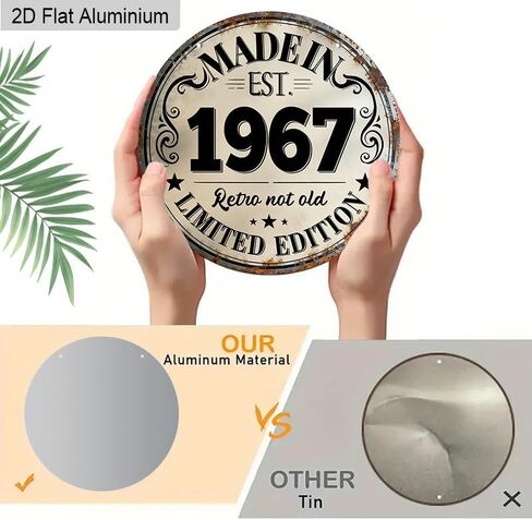 1967 Retro Collectible Sign – Classic Round Metal Design with Retro Not Old Motto – Pre-Drilled for Easy Hanging, Perfect for Vintage Decor Lovers in Kuwait