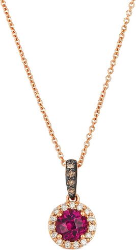 LE VIAN 1/6 Carat White and Chocolate Diamond Elegant Round Pendant Necklace for Women | 14k Rose Gold Pendant with 5/8 Carat Rhodolite | 20 Inch Chain Necklace (White/Brown, 0.15 cttw) Lobster Claw in Kuwait