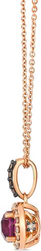 LE VIAN 1/6 Carat White and Chocolate Diamond Elegant Round Pendant Necklace for Women | 14k Rose Gold Pendant with 5/8 Carat Rhodolite | 20 Inch Chain Necklace (White/Brown, 0.15 cttw) Lobster Claw in Kuwait