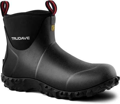 Trudave Men's Rubber Waterproof Boots with Steel Shank, Ankle Rain Boots, 6mm Neoprene Insulated Mud Boots, Anti Slip Durable Outdoor Work Shoes for Farming Gardening Yard Work Fishing in Saudi Arabia