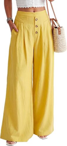 Rooscier Women's High Waisted Wide Leg Pleated Business Casual Trousers Pants with Pockets in Kuwait