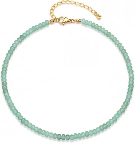 JeryWe Gemstone Beaded Necklaces for Women - Waterproof Natural Stone Handmade Choker Necklace Boho Summer Beach Jewelry, 14K Gold Plated Stainless Steel Dainty Statement Necklace Trendy in Saudi Arabia