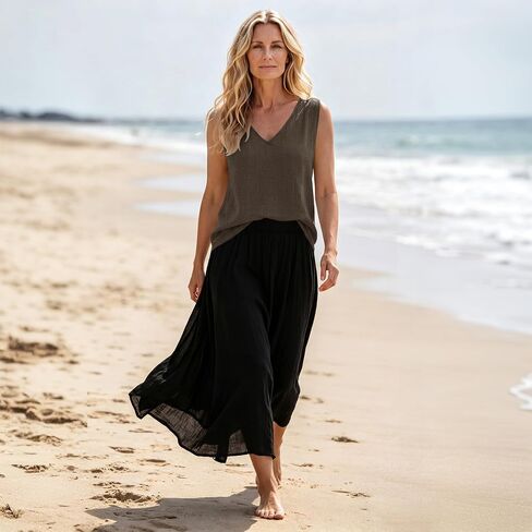 SVALIY Viscose Linen Tops for Women Tank Top Summer Loose V Neck Sleeveless Shirts 2026 Vacation Beach Outfits Trendy in Kuwait