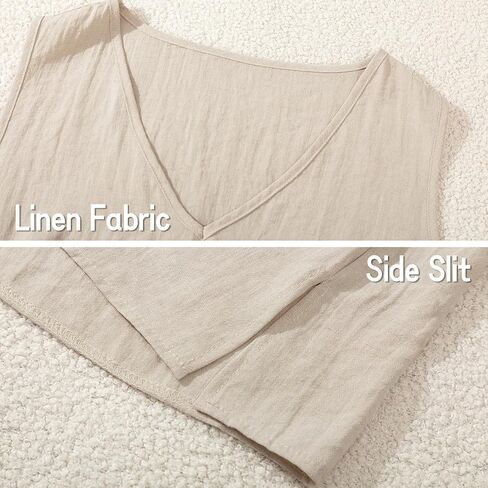 SVALIY Viscose Linen Tops for Women Tank Top Summer Loose V Neck Sleeveless Shirts 2026 Vacation Beach Outfits Trendy in Kuwait