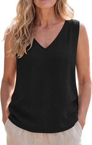 SVALIY Viscose Linen Tops for Women Tank Top Summer Loose V Neck Sleeveless Shirts 2026 Vacation Beach Outfits Trendy in Saudi Arabia