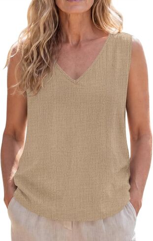 SVALIY Viscose Linen Tops for Women Tank Top Summer Loose V Neck Sleeveless Shirts 2026 Vacation Beach Outfits Trendy in Kuwait
