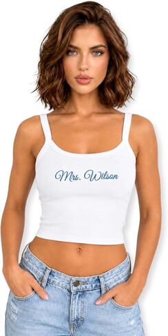 Custom Mrs Script Embroidered Tank Top Bride Last Name Cami - Bridal Shower Party, Bachelorette Newlywed Wedding Gift in Saudi Arabia