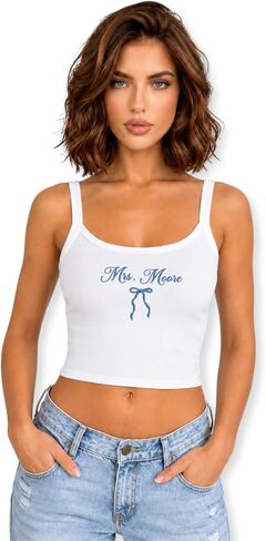 Custom Mrs Script Embroidered Tank Top Bride Last Name Cami - Bridal Shower Party, Bachelorette Newlywed Wedding Gift in Saudi Arabia
