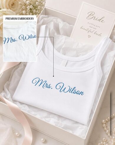 Custom Mrs Script Embroidered Tank Top Bride Last Name Cami - Bridal Shower Party, Bachelorette Newlywed Wedding Gift in Saudi Arabia