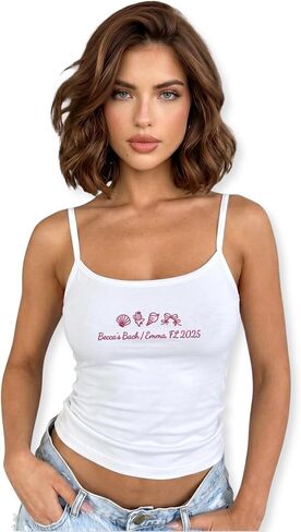 Custom Mrs Script Embroidered Tank Top Bride Last Name Cami - Bridal Shower Party, Bachelorette Newlywed Wedding Gift in Saudi Arabia