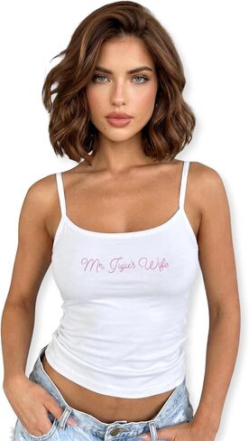Custom Mrs Script Embroidered Tank Top Bride Last Name Cami - Bridal Shower Party, Bachelorette Newlywed Wedding Gift in Saudi Arabia