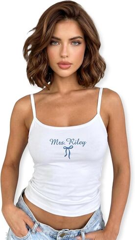 Custom Mrs Script Embroidered Tank Top Bride Last Name Cami - Bridal Shower Party, Bachelorette Newlywed Wedding Gift in Saudi Arabia