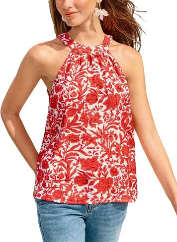 Women's Floral Top High Neck Boho Sleeveless Shirt Loose Fit Summer Beach Vacation Tank Top in Saudi Arabia