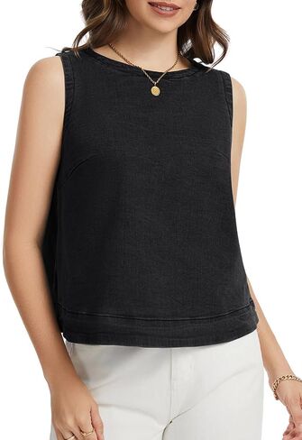 Denim Vest Tops for Women Sleeveless Strechy Jean Tank Tops Crewneck Loose Fit Jean Vest Top in Saudi Arabia