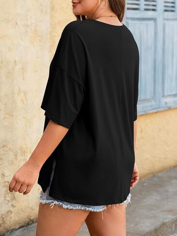Beautife Womens Plus Size T Shirts Summer Short Sleeve Crew Neck Casual Loose Fit Side Slit Tunic Tee Tops in Saudi Arabia