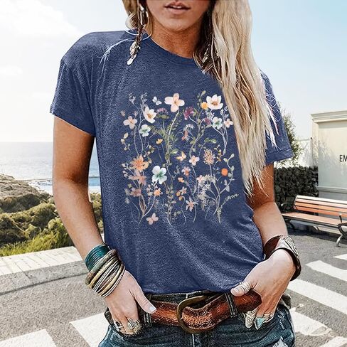 BLACKOO Women Graphic Tee Casual Floral T Shirts in Kuwait