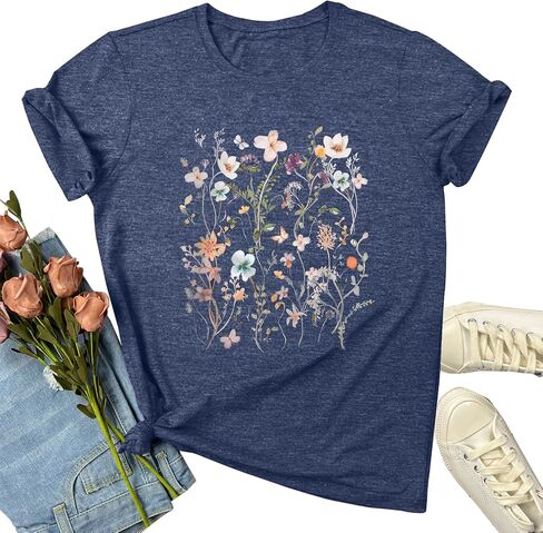 BLACKOO Women Graphic Tee Casual Floral T Shirts in Kuwait