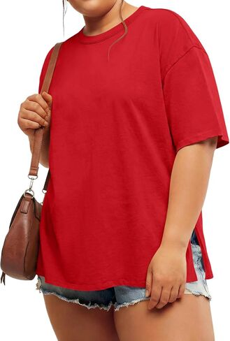 Beautife Womens Plus Size T Shirts Summer Short Sleeve Crew Neck Casual Loose Fit Side Slit Tunic Tee Tops in Saudi Arabia